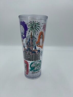 Starbucks Clear Disney Tumbler with Purple, Green, Orange and Pink Park Castle